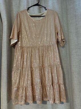 Sequin Tiered Midi Dress in Blush